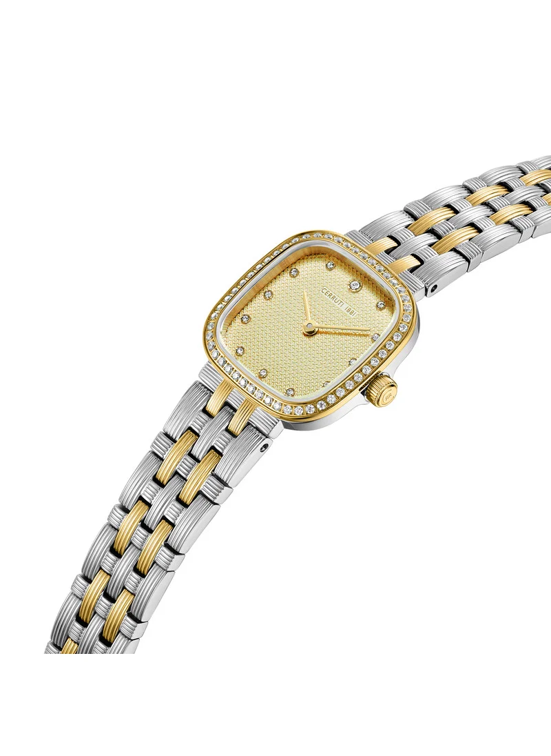 CERRUTI 1881 Mira Analog Women's Watch - Champagne Mother of Pearl Dial, Crystal Indexes, Two-Tone Bracelet