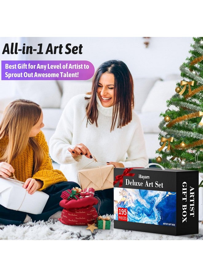 آي بايام مجموعة فنية فاخرة من iBayam، صندوق هدايا فني مكون من 195 قطعة، مجموعة رسم فنية وحرفية، لوازم فنية للكبار والأطفال، مجموعة ألوان فنية مع 24 لونًا أكريليك، دفتر رسم، قماش، أقلام تلوين، أقلام رصاص - Image 4