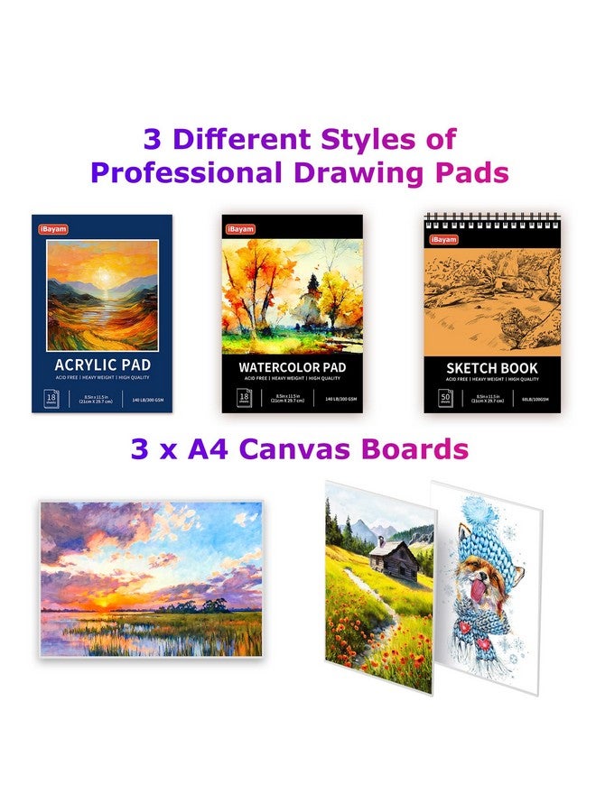 آي بايام مجموعة فنية فاخرة من iBayam، صندوق هدايا فني مكون من 195 قطعة، مجموعة رسم فنية وحرفية، لوازم فنية للكبار والأطفال، مجموعة ألوان فنية مع 24 لونًا أكريليك، دفتر رسم، قماش، أقلام تلوين، أقلام رصاص - Image 5