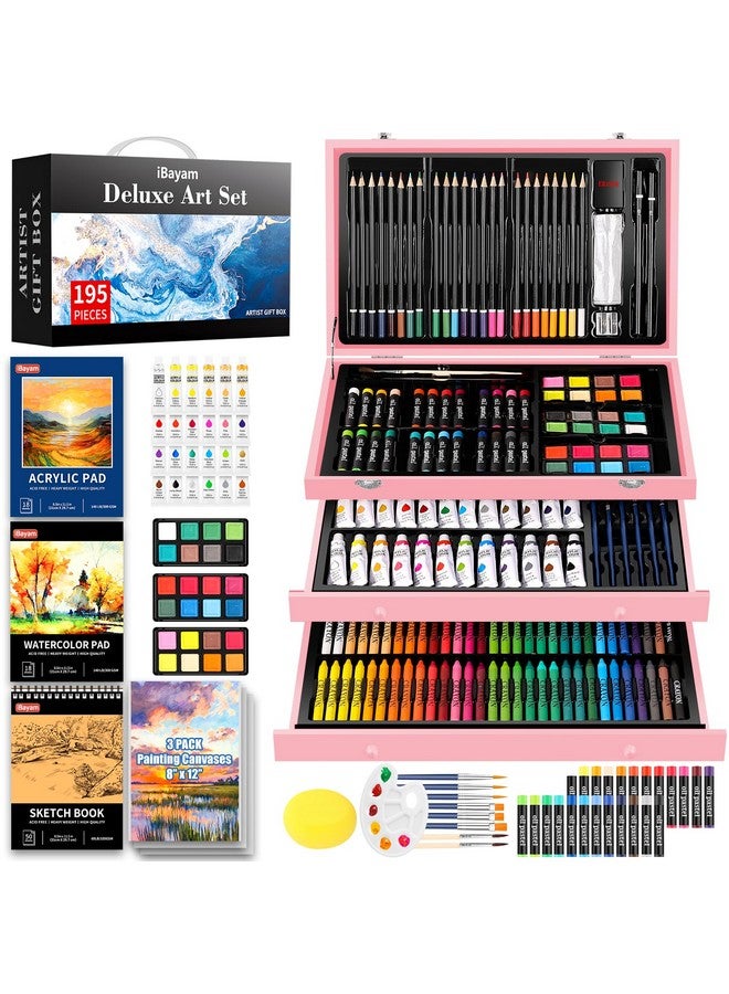 آي بايام مجموعة فنية فاخرة من iBayam، صندوق هدايا فني مكون من 195 قطعة، مجموعة رسم فنية وحرفية، لوازم فنية للكبار والأطفال، مجموعة ألوان فنية مع 24 لونًا أكريليك، دفتر رسم، قماش، أقلام تلوين، أقلام رصاص - Image 1