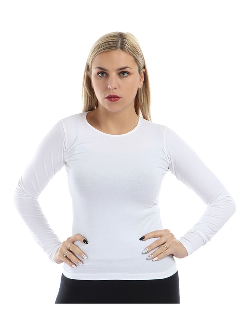 Mesery Basic Round Neck Full Sleeves - White  - Image 1
