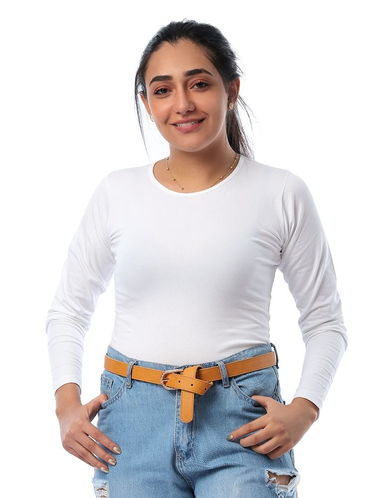 Mesery Basic Round Neck Full Sleeves - White  - Image 4