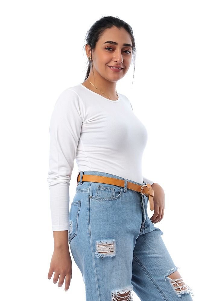 Mesery Basic Round Neck Full Sleeves - White  - Image 5