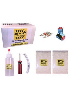 Deluxe Motorcycle Kit Ceramic Dynamic Balancing 2 Oz Front + 3 Oz Rear Balance Beads (5 Total) Applicator Kit Chrome Caps Valve Cores