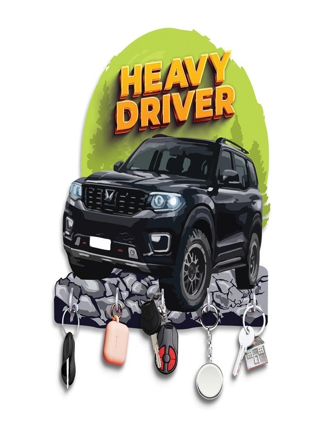 CRAFTINKY Wooden Key Holder & Wall Organizer Collection | Black Scorpio Car Stylish 5-Hook Key | 5mm Sturdy Pinewood | for Home & Office (Black, 8 x 8 inches) - Image 1