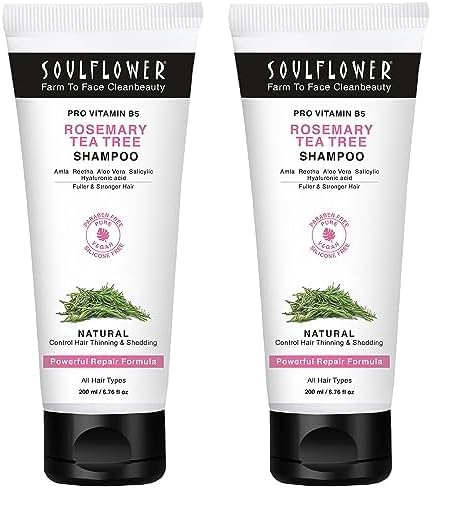 Soulflower Rosemary Shampoo For Hair Growth Anti Hair Fall Stronger Shiny Long Hair Healthy Scalp WIth Tea Tree Pro Vitamin B5 Men Women 200 ml Pack of 2 - Image 1