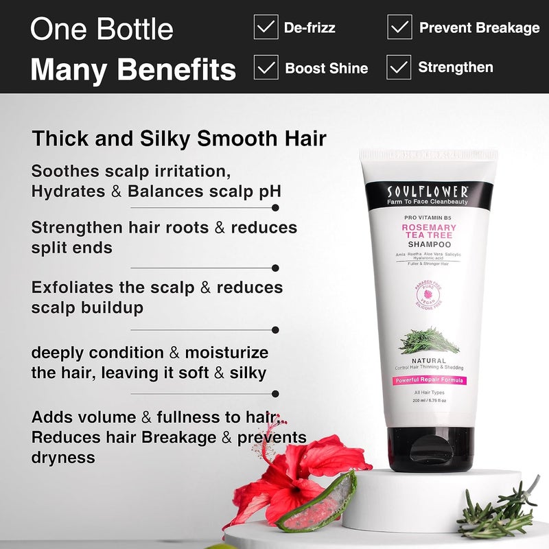 Soulflower Rosemary Shampoo For Hair Growth Anti Hair Fall Stronger Shiny Long Hair Healthy Scalp WIth Tea Tree Pro Vitamin B5 Men Women 200 ml Pack of 2 - Image 5