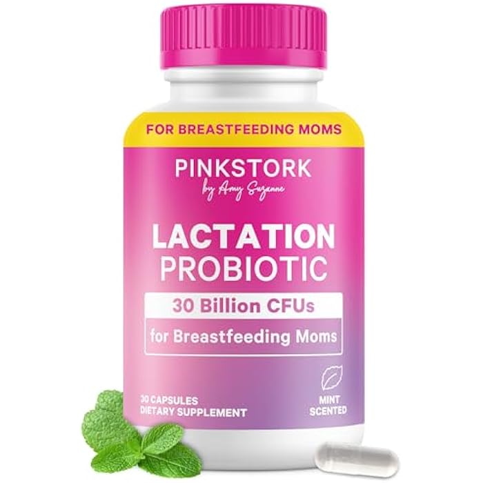 Pink Stork Lactation Probiotic - 30 Billion CFUs Multi-Strain Postnatal Probiotics for Breastfeeding Women - Supports Breast Milk and Gut Health, Postpartum Essentials, Mint Essence, 30 Capsules - Image 1