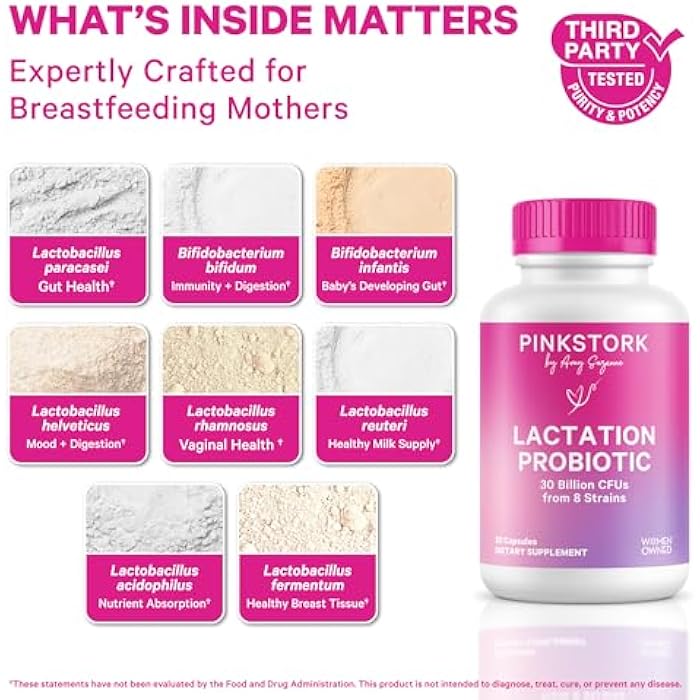 Pink Stork Lactation Probiotic - 30 Billion CFUs Multi-Strain Postnatal Probiotics for Breastfeeding Women - Supports Breast Milk and Gut Health, Postpartum Essentials, Mint Essence, 30 Capsules - Image 2