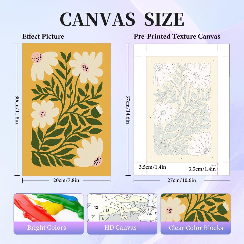 Okarina 6 Pack Paint by Numbers Kit for Adults Beginner, Flower Adult Paint by Number Kits on Canvas, Easy Flowers DIY Acrylic Oil Painting by Numbers Kits, Perfect for Home Decor 8x12 Inch - Image 2