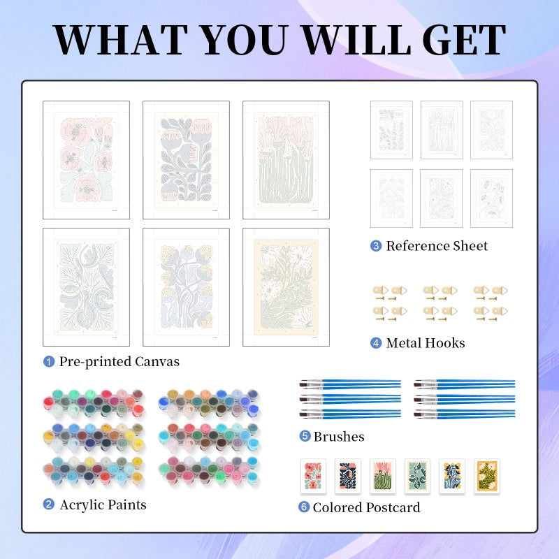 Okarina 6 Pack Paint by Numbers Kit for Adults Beginner, Flower Adult Paint by Number Kits on Canvas, Easy Flowers DIY Acrylic Oil Painting by Numbers Kits, Perfect for Home Decor 8x12 Inch - Image 5