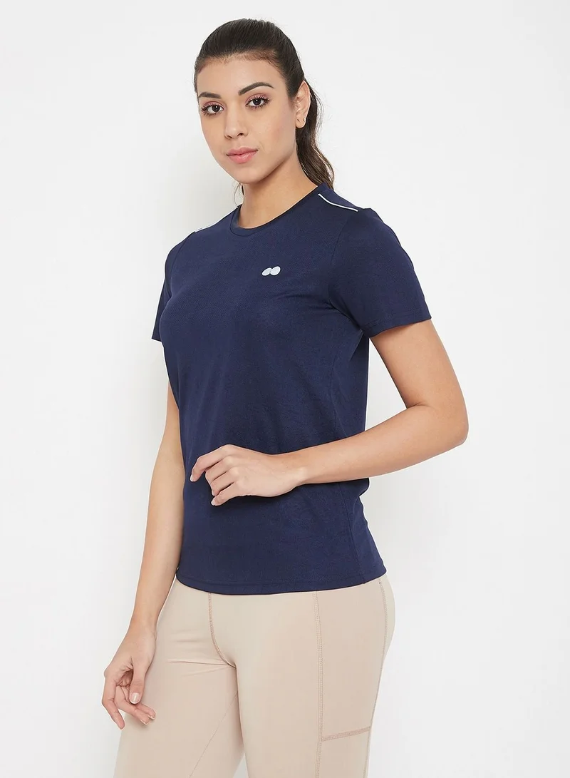 Clovia Clovia Activewear T-shirt in Navy with Reflector Piping