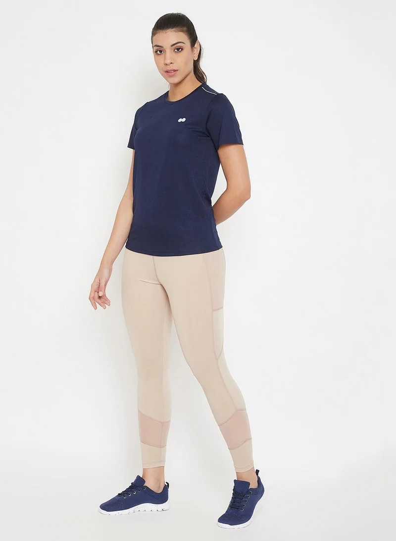 Clovia Clovia Activewear T-shirt in Navy with Reflector Piping