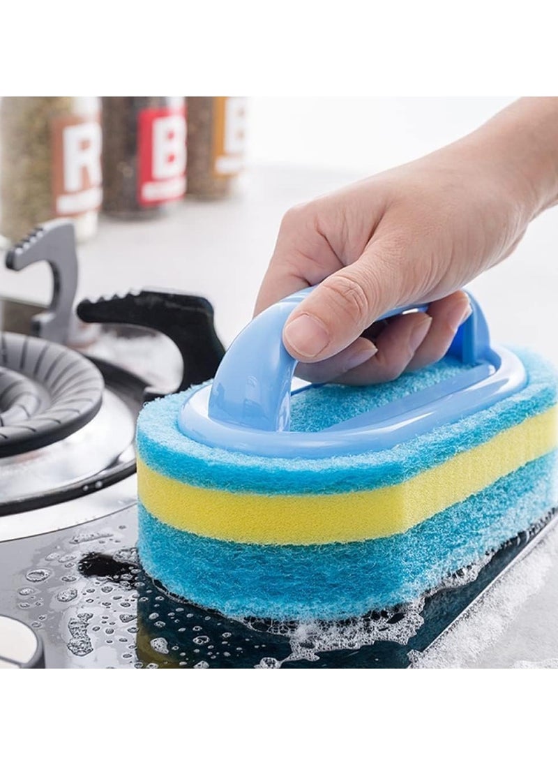 Goolsky 2pcs Ergonomic Magic Sponge Scrubbers with Handle - Reusable, Non-Electric Cleaning Tool for Sparkling Kitchen & Bathroom Surfaces, Ideal for Glass, Walls, Toilets & Ceramics  - Image 3