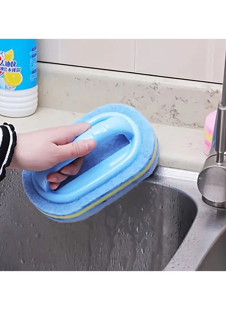 Goolsky 2pcs Ergonomic Magic Sponge Scrubbers with Handle - Reusable, Non-Electric Cleaning Tool for Sparkling Kitchen & Bathroom Surfaces, Ideal for Glass, Walls, Toilets & Ceramics  - Image 5