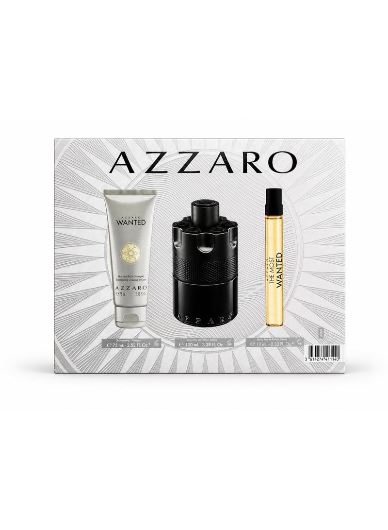 AZZARA AZZARO THE MOST WANTED FOR MEN EDP INTENSE 100ML+SHAMPOO 75ML+TRAVEL SPRAY 10ML GIFT SET - Image 1