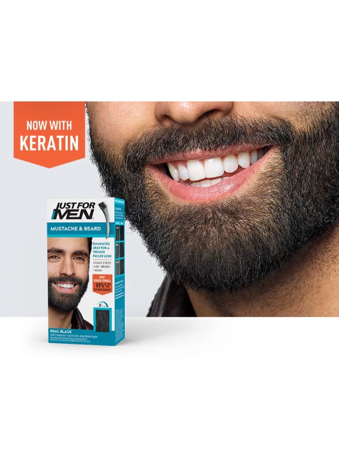 Just For Men صبغة لحية وشوارب - صبغة لحية سوداء حقيقية للرجال، M-55، جل للتطبيق بالفرشاة مع البيوتين، الألوة فيرا، وزيت جوز الهند للشعر الخشن في الوجه - Image 2