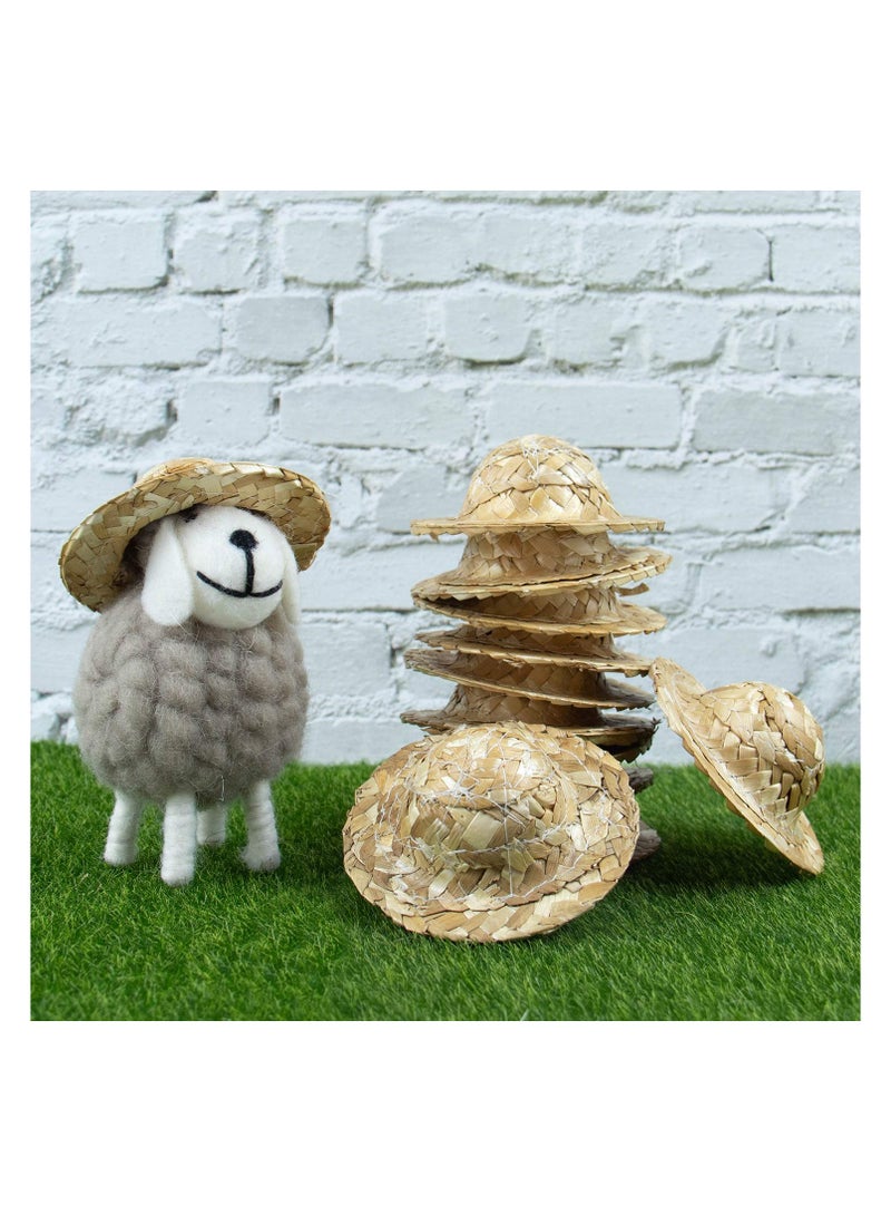 KASTWAVE Straw Knitting Hats, Mini Straw Hat Pastoral Style for DIY Craft Decoration Accessories, 3.2 Inch, Set of 12 - Image 1