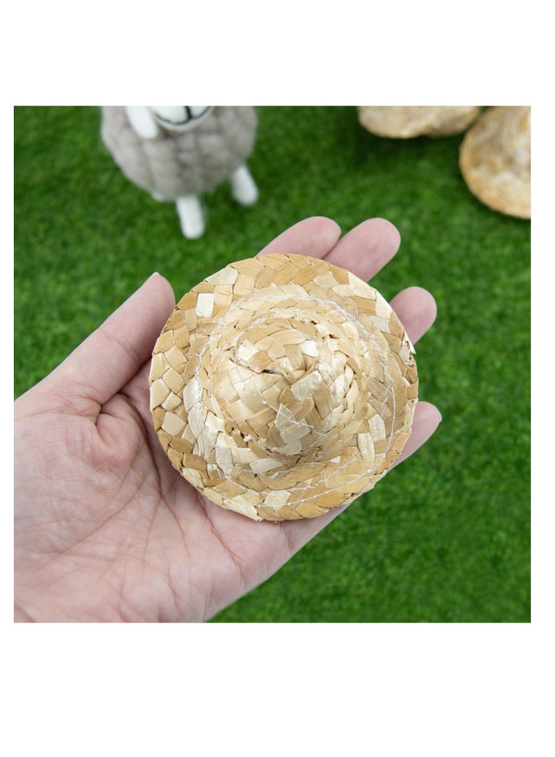 KASTWAVE Straw Knitting Hats, Mini Straw Hat Pastoral Style for DIY Craft Decoration Accessories, 3.2 Inch, Set of 12 - Image 3