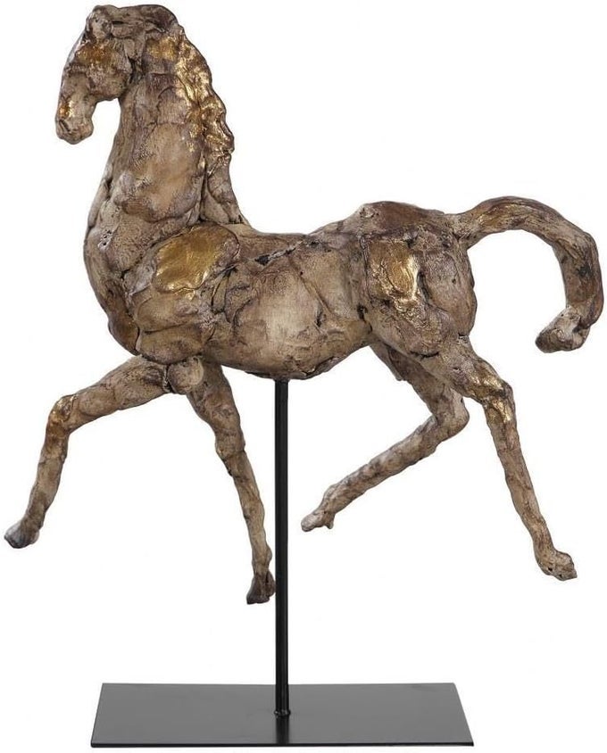 Caballo Dorado 16 12 W Aged Silver wGold Horse Sculpture