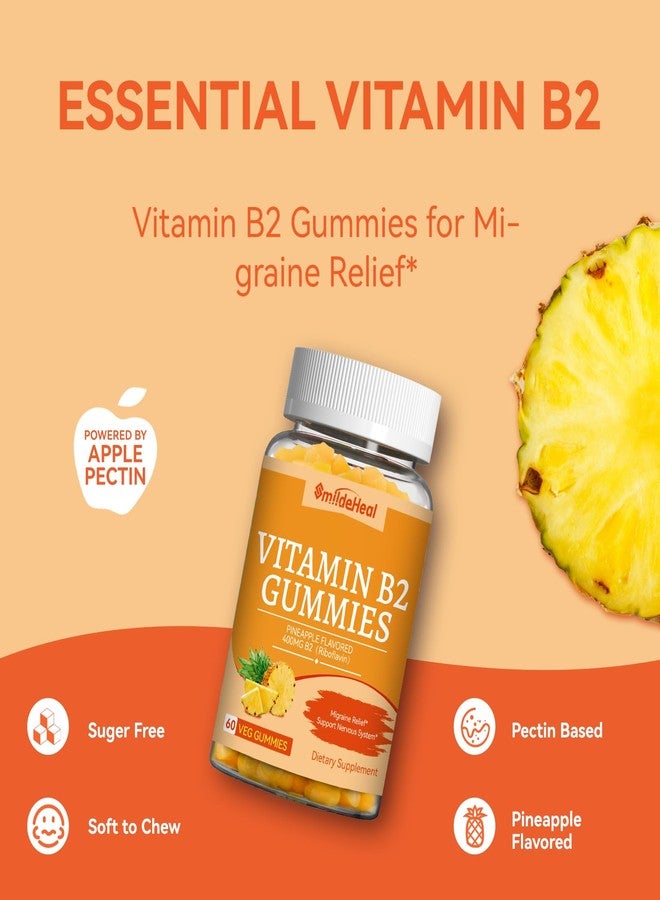 SmildeHeal Vitamin B2 Gummies,Riboflavin 400mg Supplement with Magnesium for Adults,B2 Gummies for Migraine Relief* & Nervous System Support*,Vegan - 60 Counts - Image 3