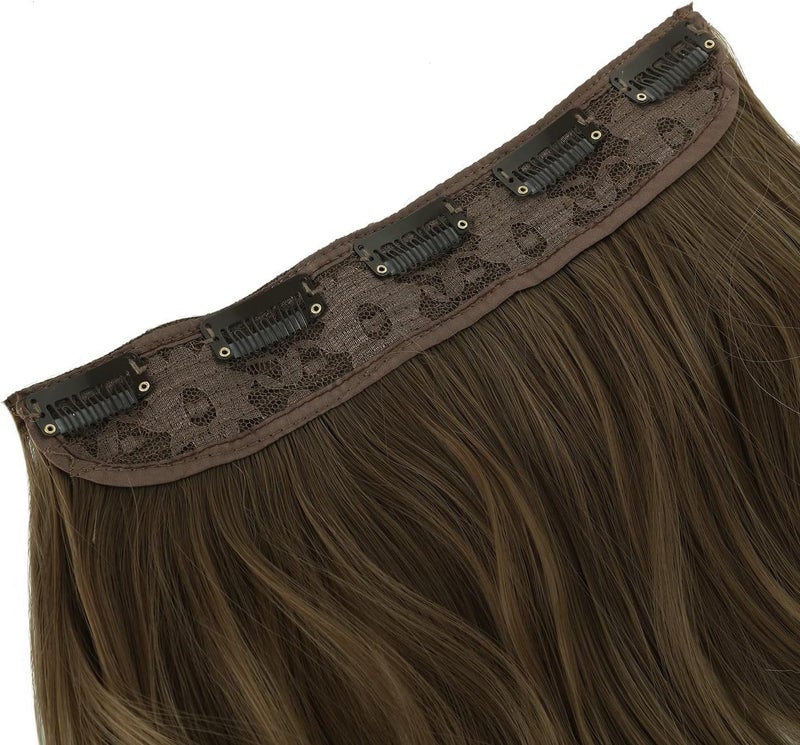 REECHO 20" 1-pack 3/4 Ombre Full Head Curly Wave Clips in on Synthetic Hair Extensions Hair pieces for Women 5 Clips 4.5 Oz Per Piece - Ombre Light Brown to Dirty Blonde - Image 2