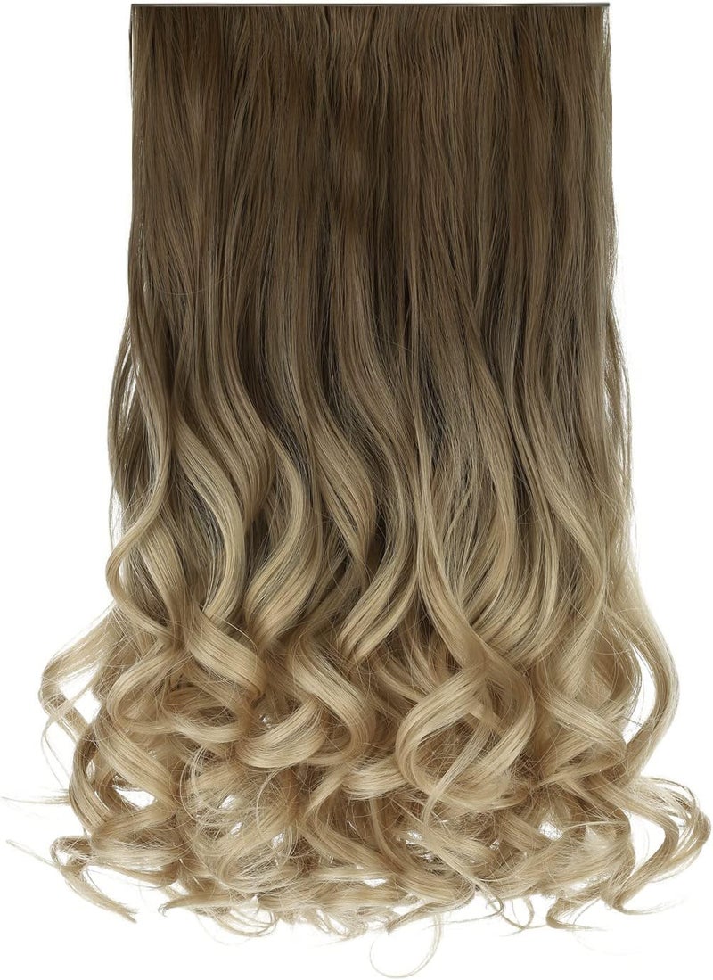 REECHO 20" 1-pack 3/4 Ombre Full Head Curly Wave Clips in on Synthetic Hair Extensions Hair pieces for Women 5 Clips 4.5 Oz Per Piece - Ombre Light Brown to Dirty Blonde - Image 1