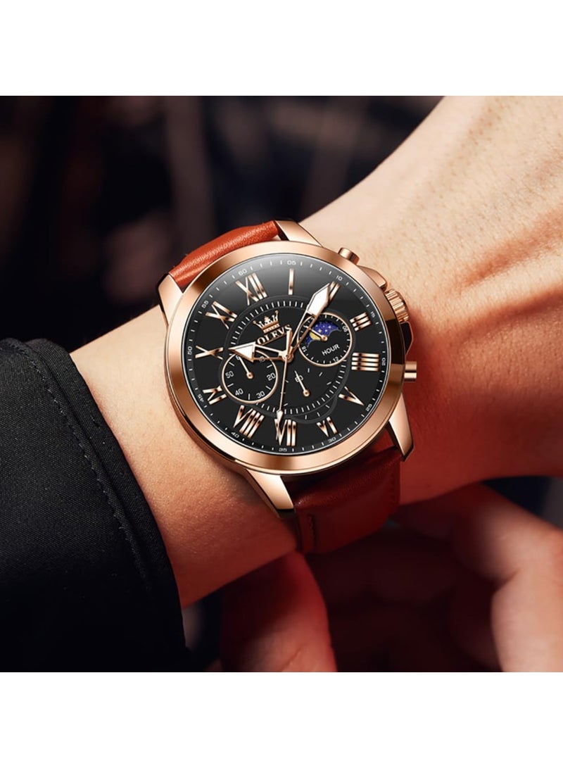 OLEVS Men's Leather Strap Analog Quartz Watch Fashion Large Dial Date Waterproof Formal Luxury Luminous Watch 3632 - Image 2