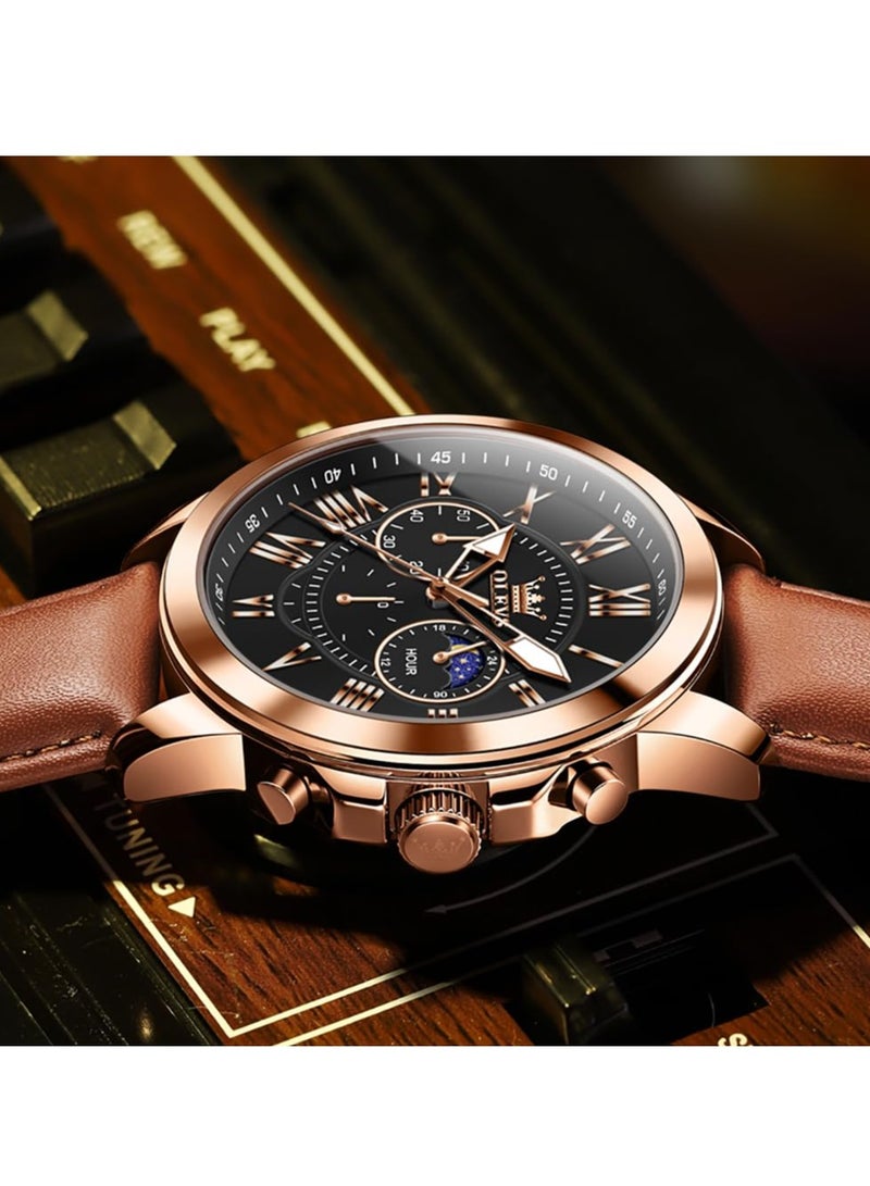 OLEVS Men's Leather Strap Analog Quartz Watch Fashion Large Dial Date Waterproof Formal Luxury Luminous Watch 3632 - Image 3