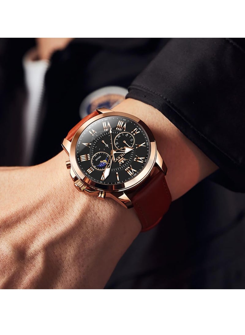 OLEVS Men's Leather Strap Analog Quartz Watch Fashion Large Dial Date Waterproof Formal Luxury Luminous Watch 3632 - Image 4