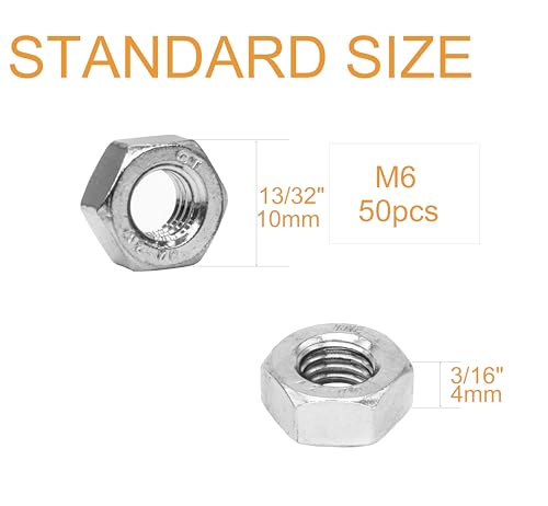 binifiMux M6 Stainless Steel Hex Nuts, Silver, Pack of 50 - Image 2