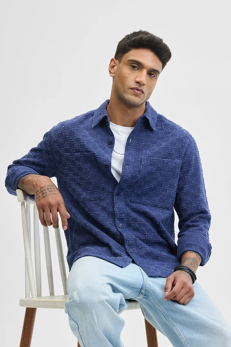 SNITCH Dark Blue Textured Relaxed Fit Overshirt