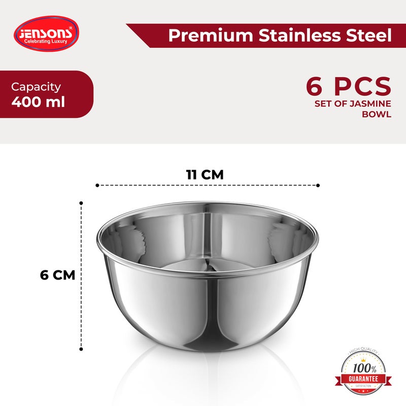 JENSONS Premium Stainless Steel 11cm Curry Bowl 400ml | Dal Bowl | Wati Set of 6 | Serving Dessert Vegetable Soup Wati Vati Bowls Katori Set - Image 2