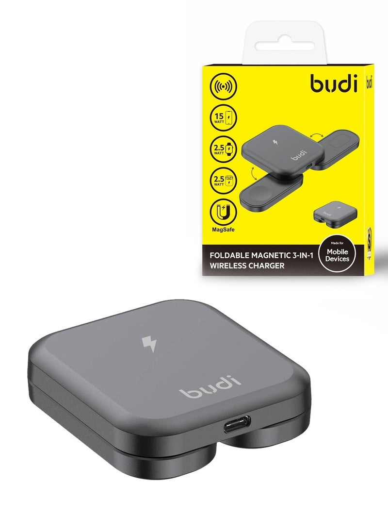budi Wireless Charger For Apple iPhone 15 14 13 12 Pods And Watch Magnetic Foldable 15W  - Image 1