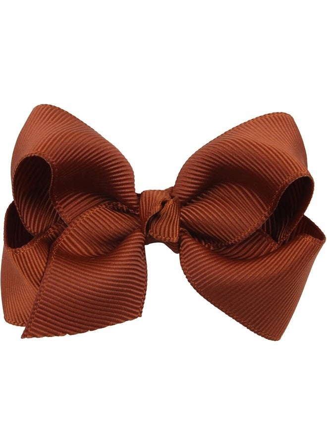 ZOONAI 3 Inch Baby Girl Hair Bows Boutique Hair Clip Teens Toddlers Hairpin Headwear - Set of 2 (Brown) - Image 2