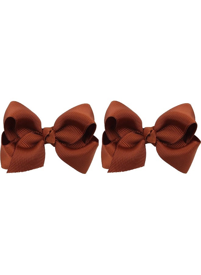 ZOONAI 3 Inch Baby Girl Hair Bows Boutique Hair Clip Teens Toddlers Hairpin Headwear - Set of 2 (Brown) - Image 1