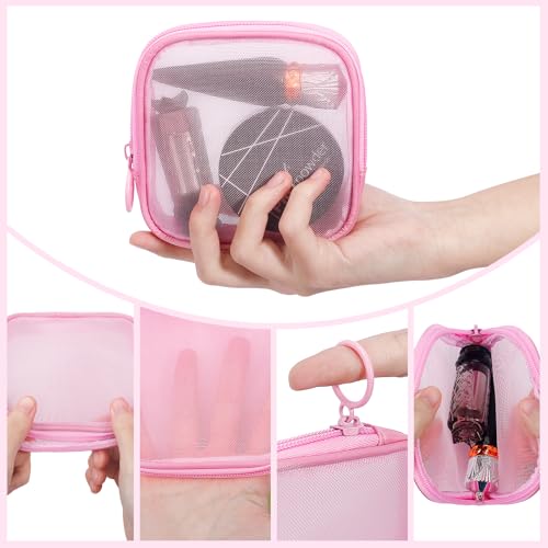 Sinzip 4 Pieces Mini Zipper Nylon Mesh Pouch Mesh Cosmetic Bags Makeup Bags Multipurpose Travel Toiletry Bags for Office Supplies and Travel Accessories Black S - Image 3