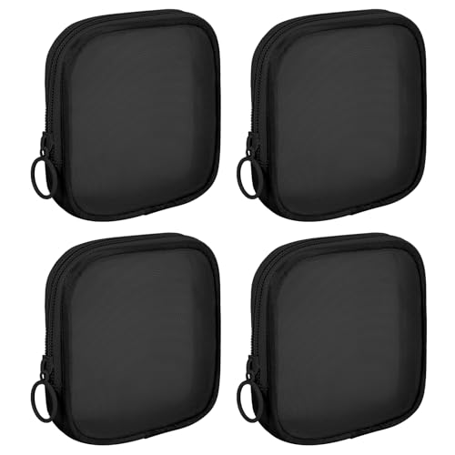 Sinzip 4 Pieces Mini Zipper Nylon Mesh Pouch Mesh Cosmetic Bags Makeup Bags Multipurpose Travel Toiletry Bags for Office Supplies and Travel Accessories Black S - Image 1