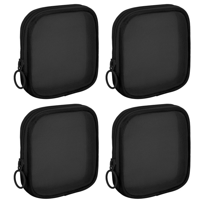Sinzip 4 Pieces Mini Zipper Nylon Mesh Pouch Mesh Cosmetic Bags Makeup Bags Multipurpose Travel Toiletry Bags for Office Supplies and Travel Accessories Black S - Image 2