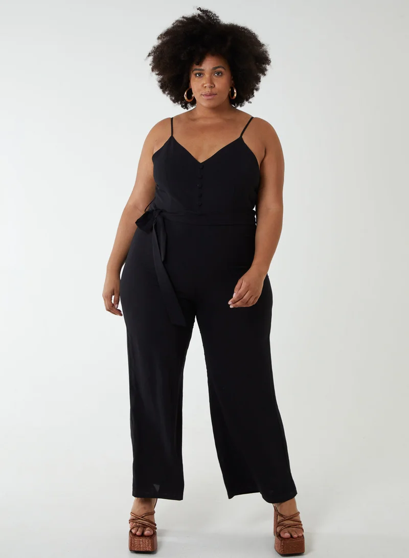 بلو فانيلا Curve Button Front Strappy Jumpsuit