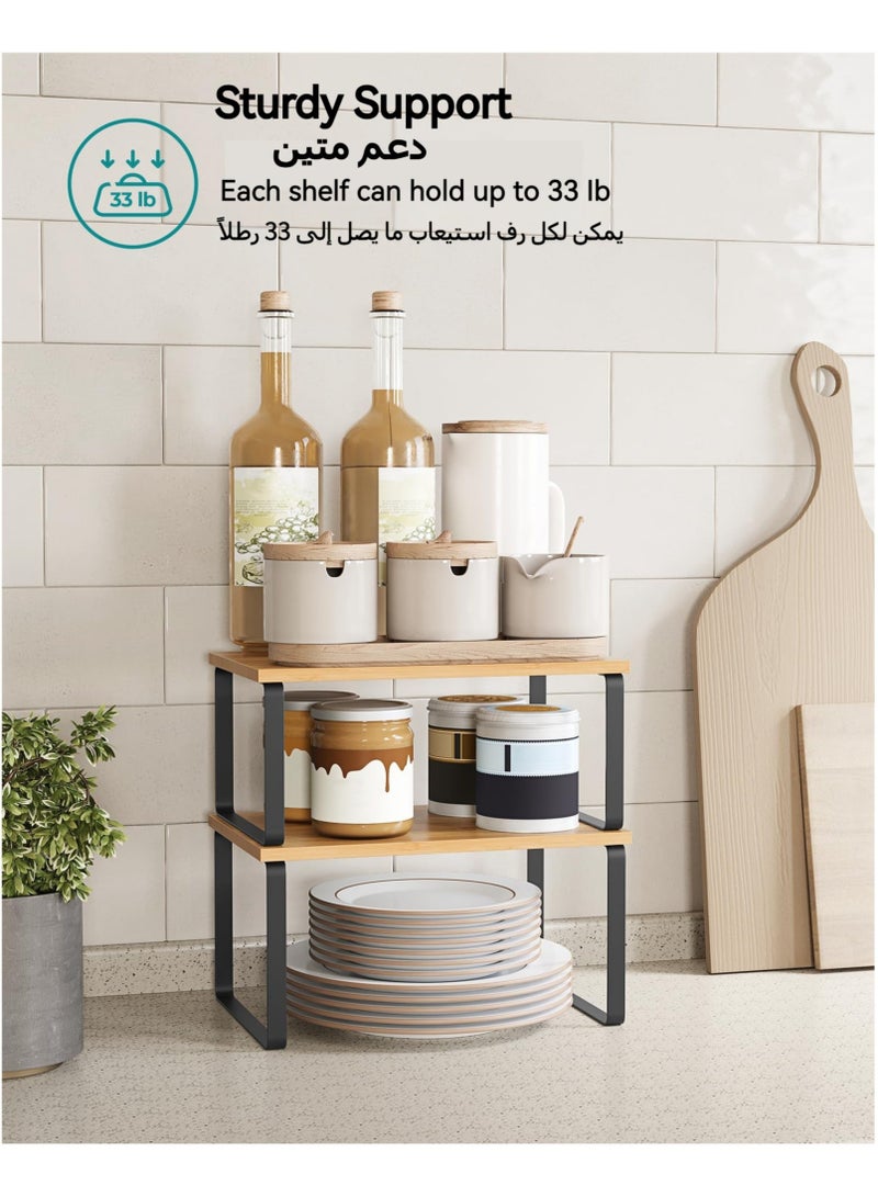 2 sets Kitchen Storage Spice Rack, Stackable, Expandable, Metal and Engineered Wood