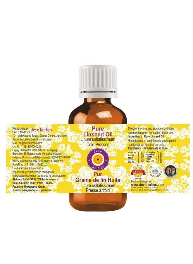 Deve Herbes Pure Linseed Oil (Linum Usitatissimum) Natural Therapeutic Grade Cold Pressed 100Ml - Image 3