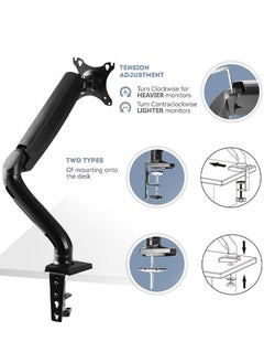 FlashHawk Full Motion Single Monitor Arm Mount Tilt Swivel for 17 to 27 inch Screens with Desk C-clamp  - Image 2