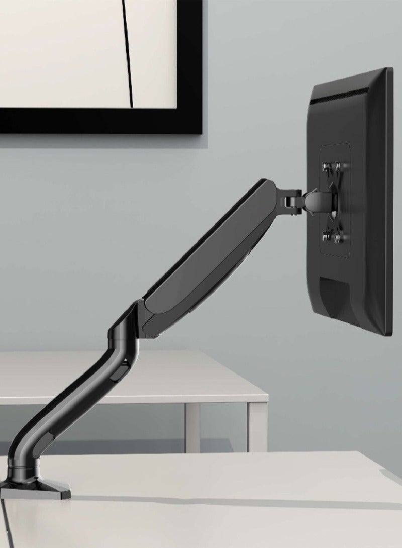 FlashHawk Single Monitor Mount, Gas Spring Monitor Arm for 17-27 inch Screens, Adjustable Computer Monitor Stand up to 9kg, with Clamp and Grommet Base, Mounting Holes 75 and 100mm, Black - Image 2