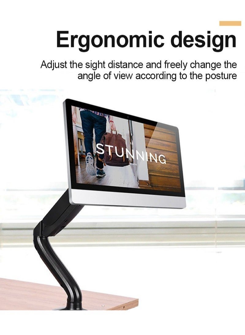 FlashHawk Single Monitor Mount, Gas Spring Monitor Arm for 17-27 inch Screens, Adjustable Computer Monitor Stand up to 9kg, with Clamp and Grommet Base, Mounting Holes 75 and 100mm, Black - Image 5