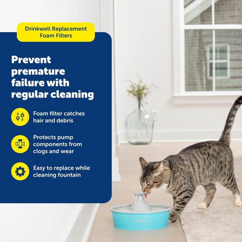 PetSafe Drinkwell Replacement Foam Filters - Improves Water Cleanliness - Protects Pump - Catches Hair & Debris - Compatible with Ceramic, Stainless, & Plastic Pet Fountains - Image 2