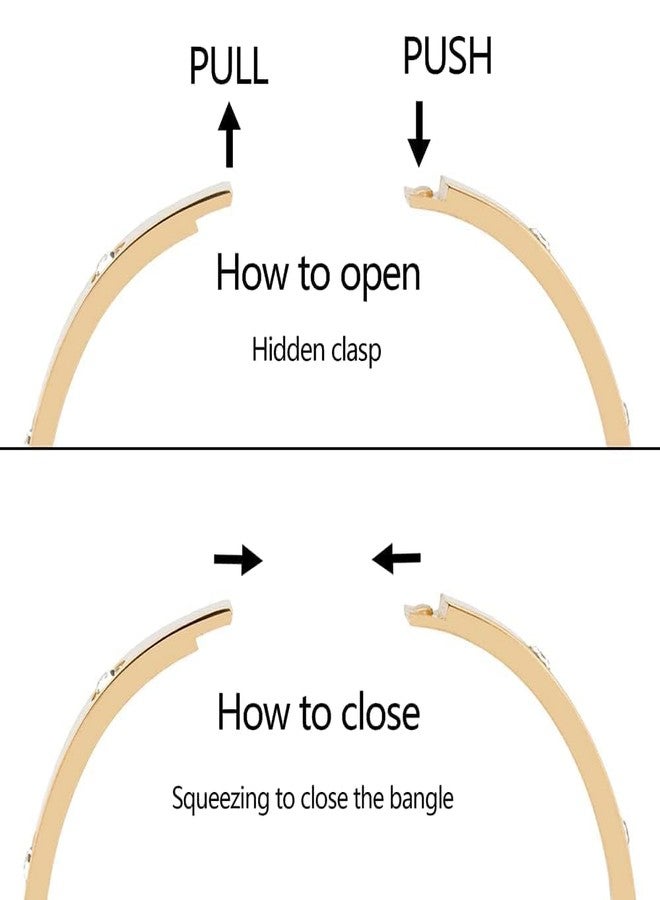 VQYSKO Love Friendship Bracelet Bangle Gold Rose Gold Silver with Cubic Zirconia Stones Stainless Steel Hinged Jewelry with Crystal Oval Bracelet Birthday Present for Her Women (Yellow Gold) - Image 3