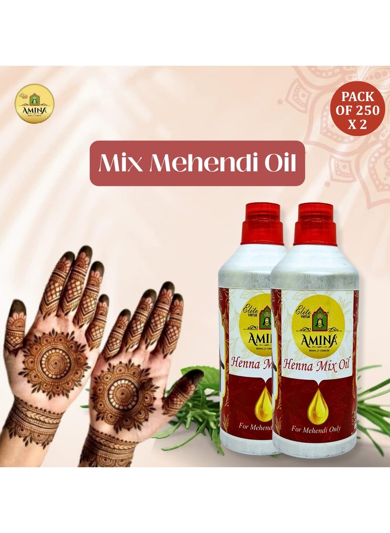 Amina Henna Mahendi Mix Oil (Nilgiri oil, Saniya oil, Mysore Suratiya Oil & Rosha Oil ) For Making Mahendi cones Dark Color - (250 ml x Pack Of 2) - Image 1