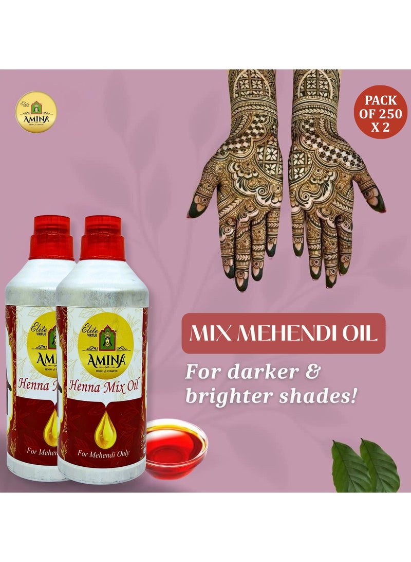 Amina Henna Mahendi Mix Oil (Nilgiri oil, Saniya oil, Mysore Suratiya Oil & Rosha Oil ) For Making Mahendi cones Dark Color - (250 ml x Pack Of 2) - Image 2
