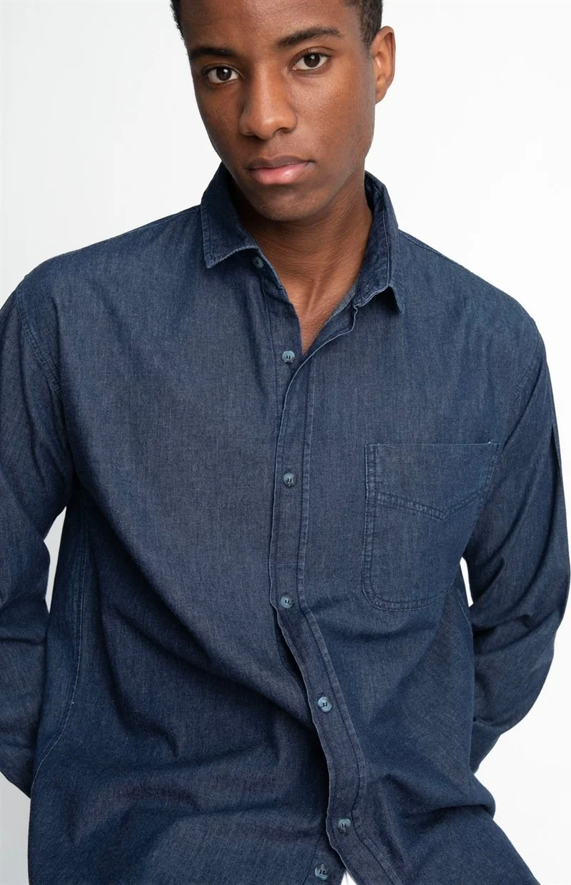 تودورس Relax Fit Denim Single Pocket Men's Shirt - 10